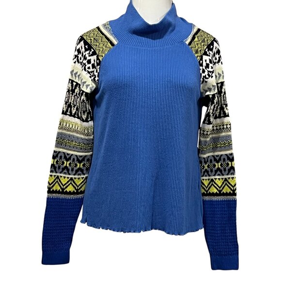 Free People NWT Prism Fair Isle Pullover Top, Blue Bell Combo, L - Picture 1 of 8